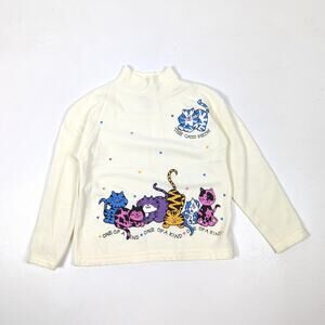 Vintage Basic Editions Sweatshirt Girls Size 5T Cream Kitty Cat Turtleneck